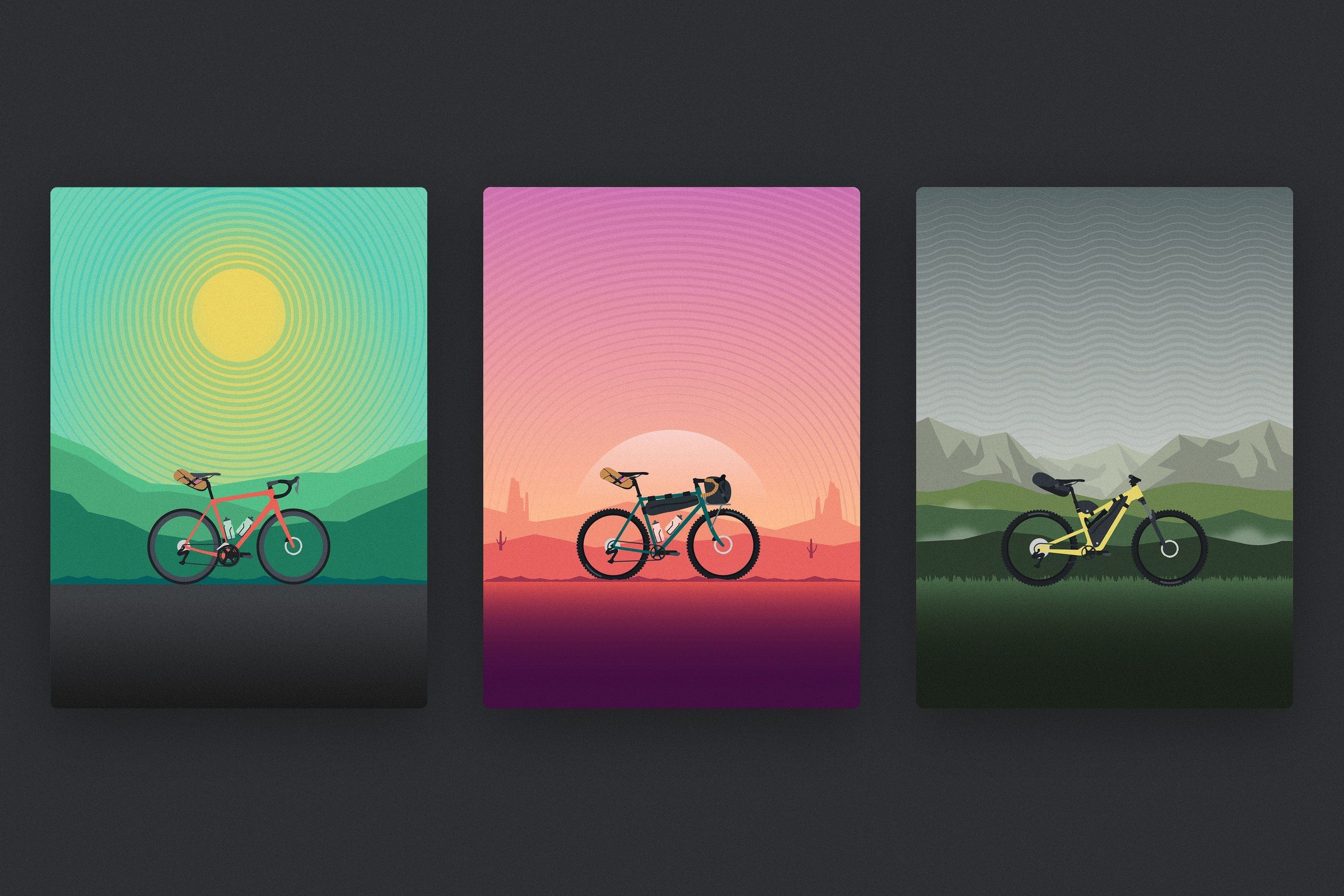 Bike Anywhere: The three posters: Road, Gravel and Mountain
