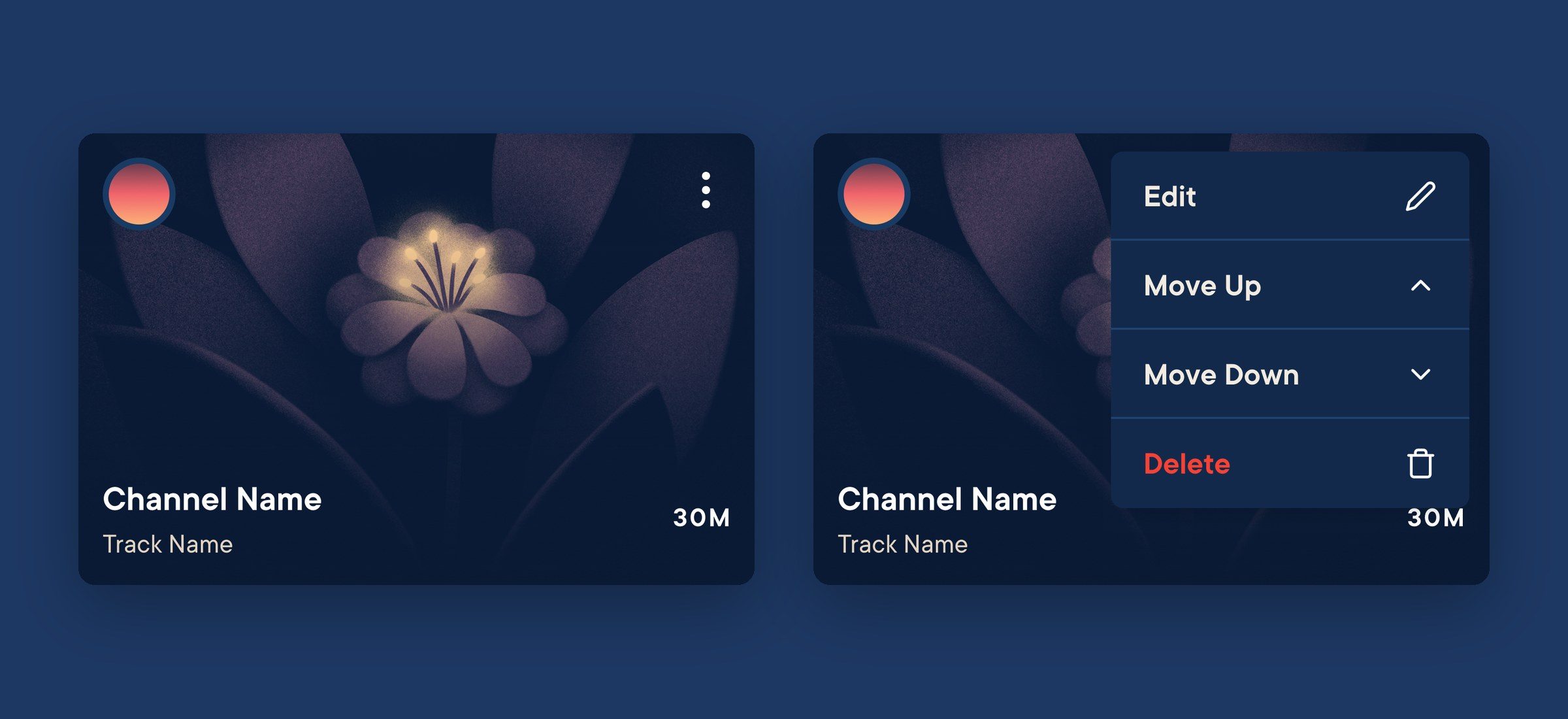 Hatch: The Rest card and the same card with its edit menu open