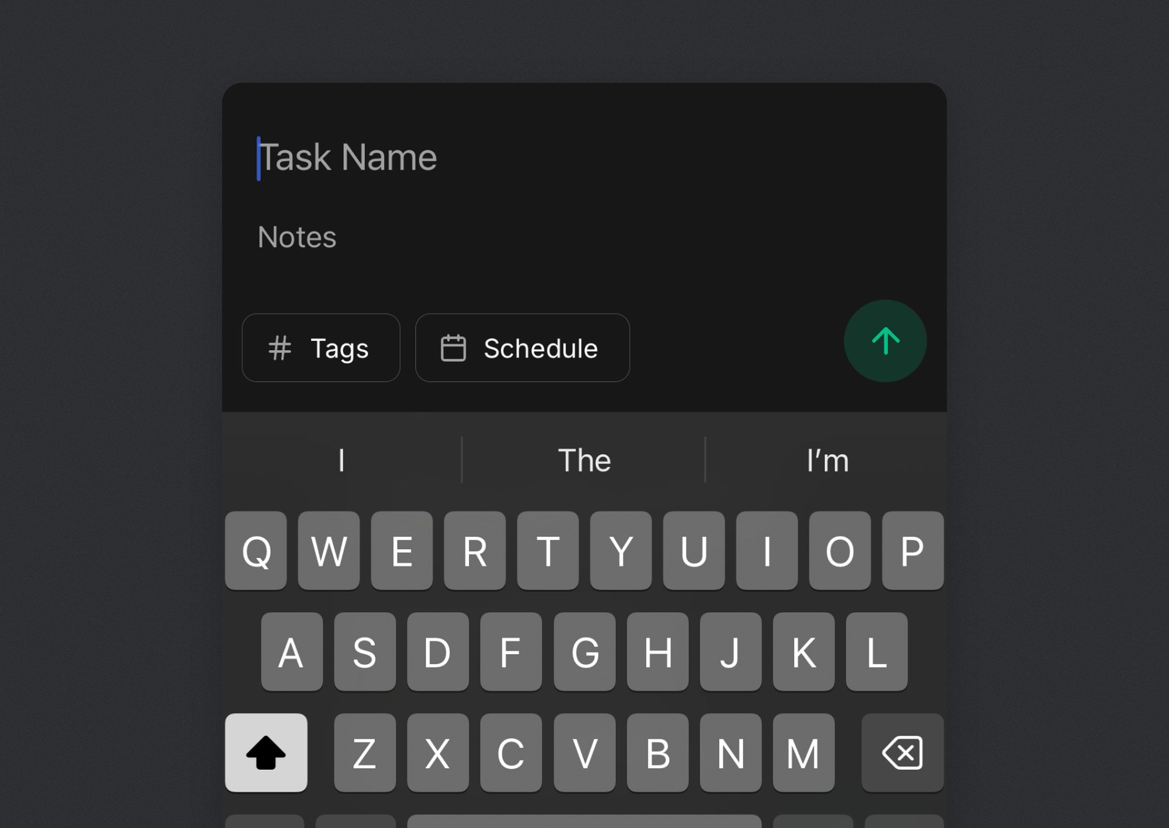 Blistful: Close-up: adding a task, with tags and schedule