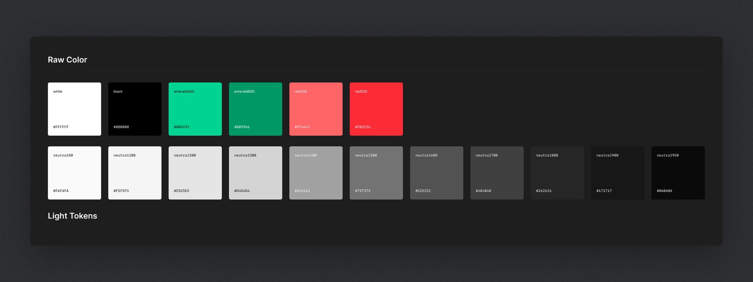 Blistful: Colour tokens: emerald, red and a neutral scale