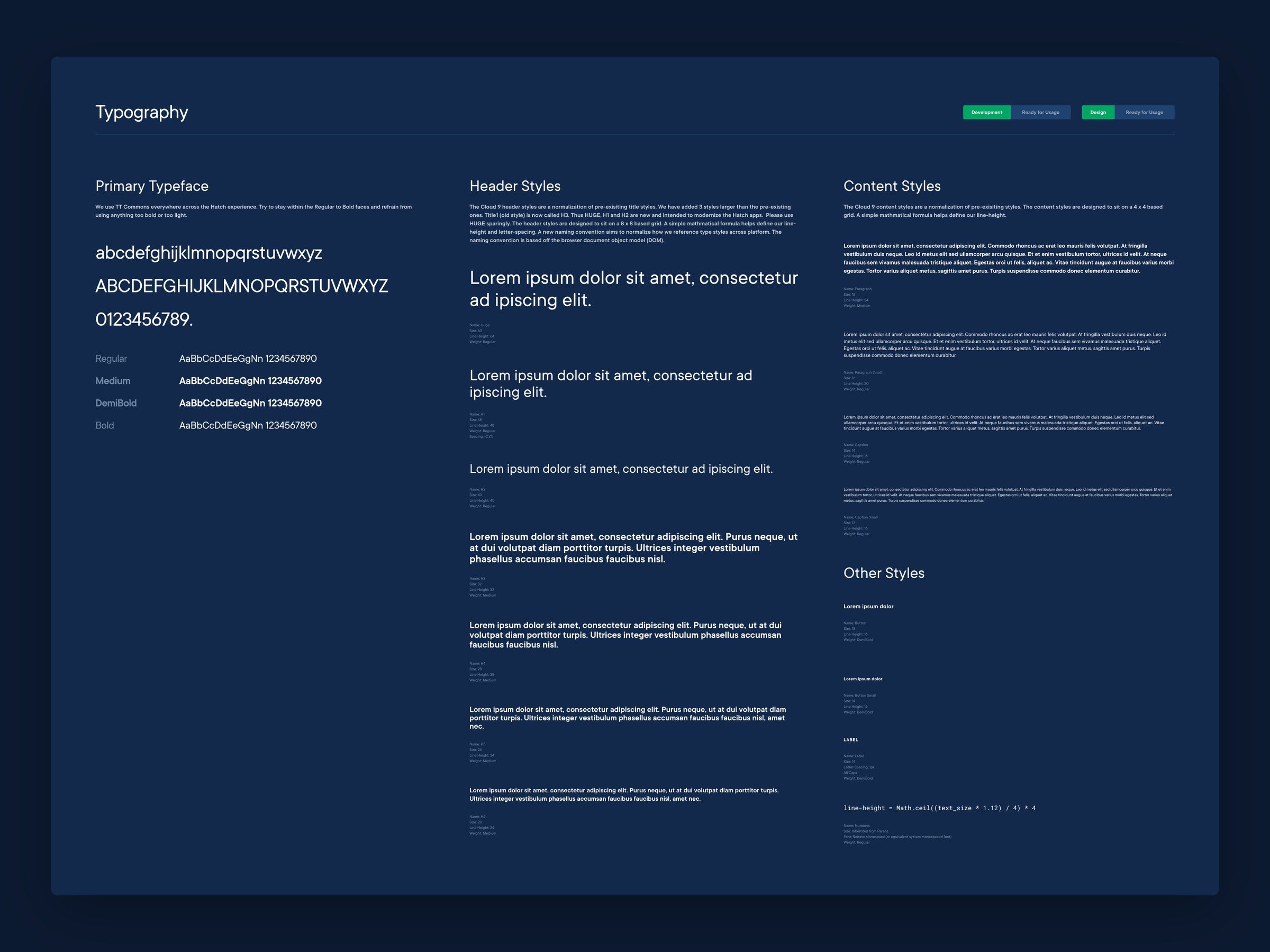 Hatch: Typography: typeface, header and content styles