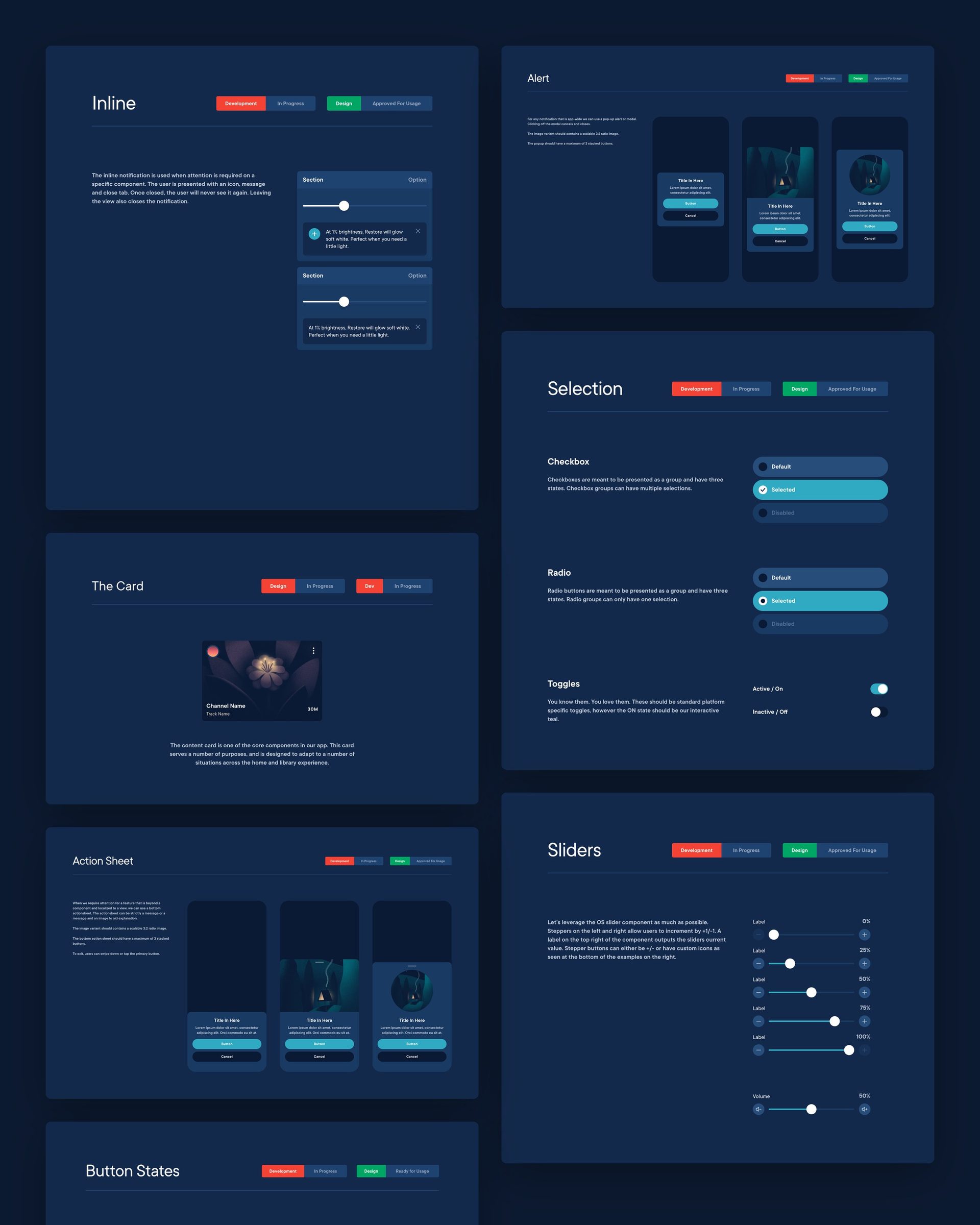Hatch: The component library: notifications, alerts, selection, cards, sliders, action sheets and button states